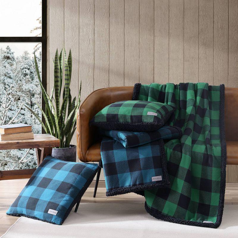 Blue and Black Plaid Reversible Fleece Pillow and Throw Set