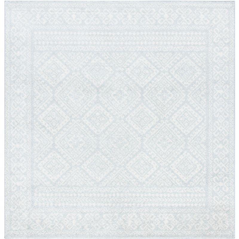 Light Grey Ivory Geometric Square Synthetic Area Rug