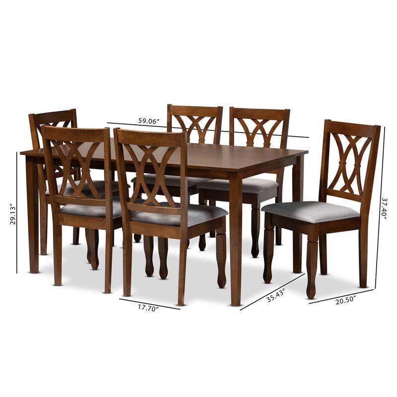 7pc Augustine Fabric Upholstered Dining Set Gray/Walnut Brown - Baxton Studio: Wood Frame, Foam Fill, Modern Style