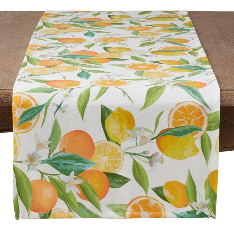 Vibrant Floral Lemon and Orange Polyester Table Runner