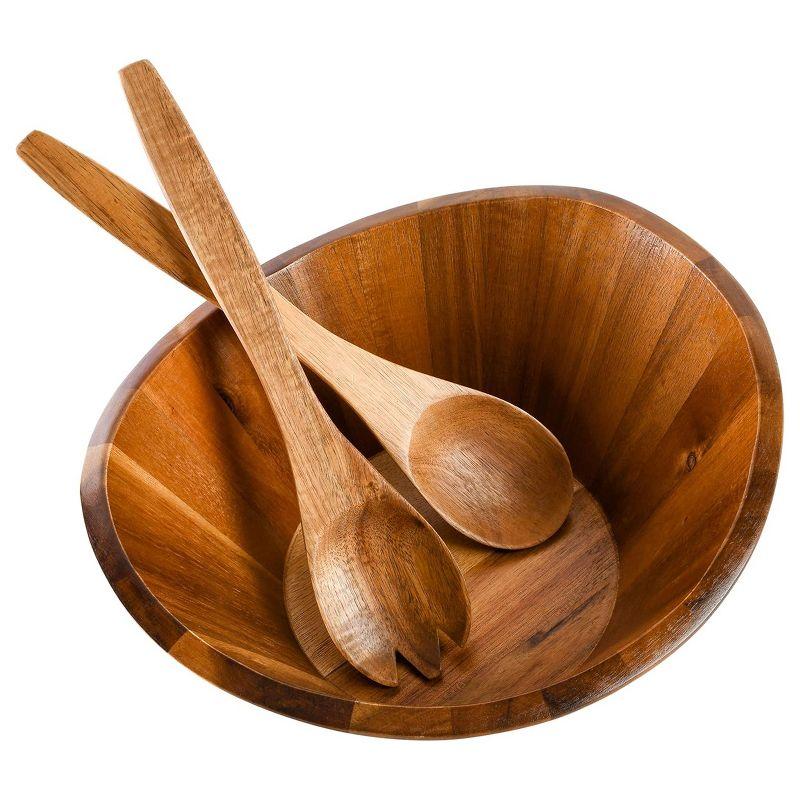 Sherwood Acacia Wood Salad Bowl with Serving Utensils, 10.25"