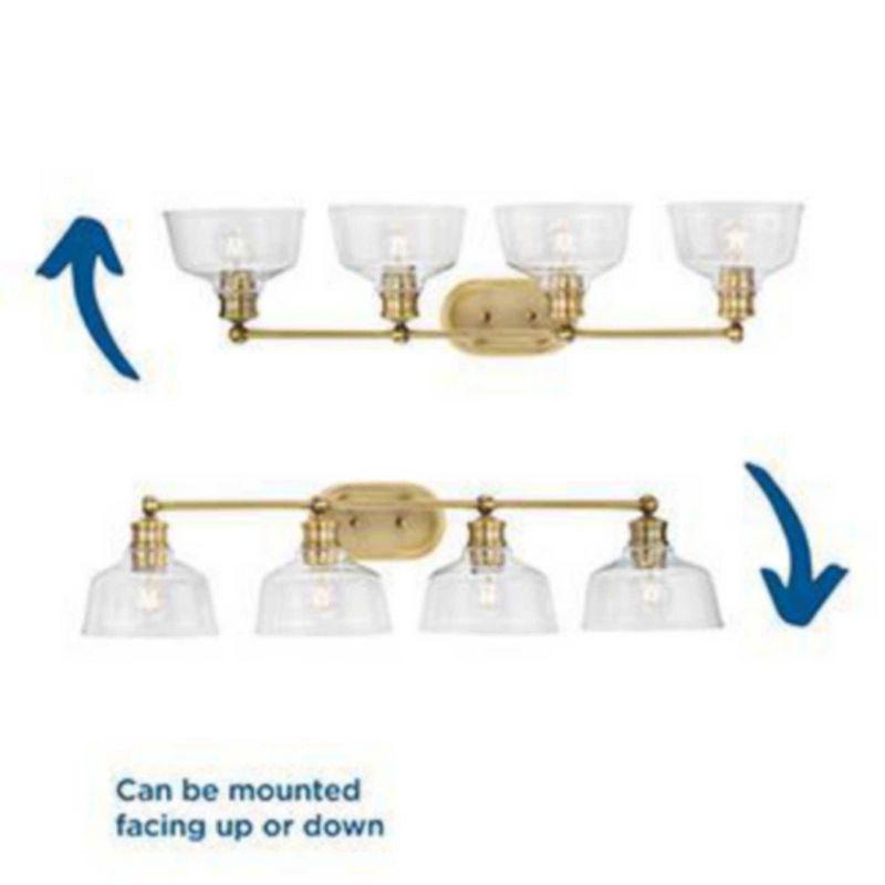 Progress Lighting Singleton 4-Light Vanity Fixture, Vintage Brass, Clear Glass