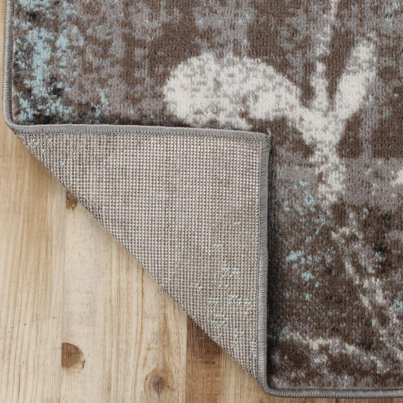 Contemporary Floral Patchwork Indoor Area Rug, 4'x6', Brown-Turquoise - Blue Nile Mills