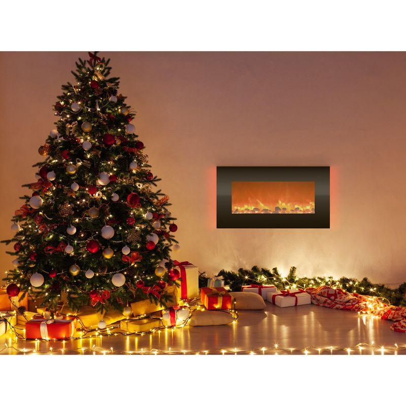 Hasting Home Electric Fireplace Wall-Mounted Heater with 13 Backlight Colors, Adjustable Heat, and Remote Control 31-Inch LED Faux  (Black)