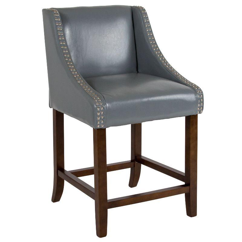 Flash Furniture Carmel Series 24" High Transitional Walnut Counter Height Stool with Nail Trim in Light Gray LeatherSoft, Set of 2