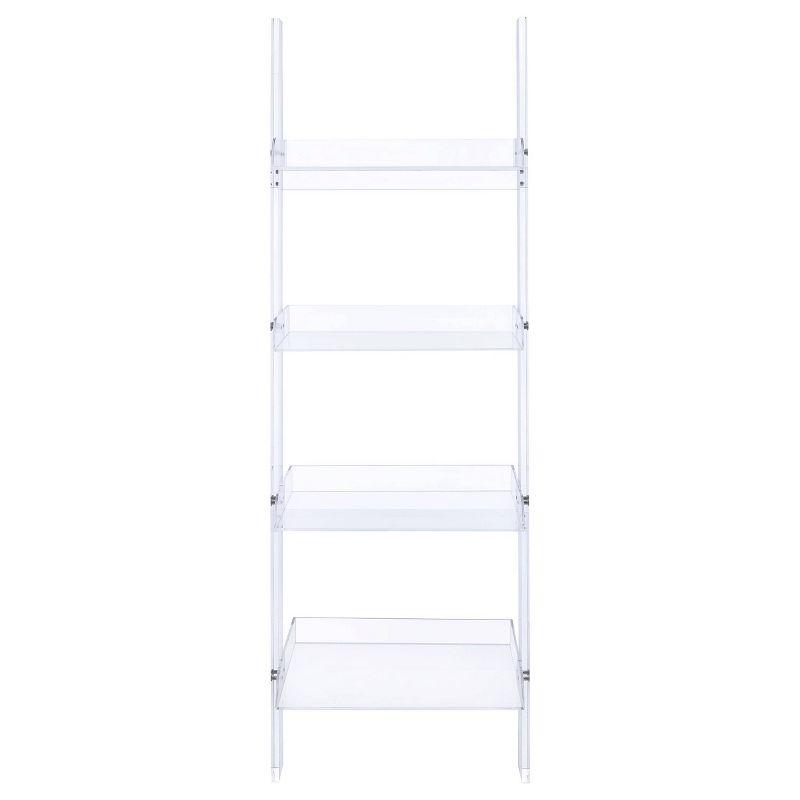 Modern White Acrylic 72'' Ladder Bookcase with 4 Shelves