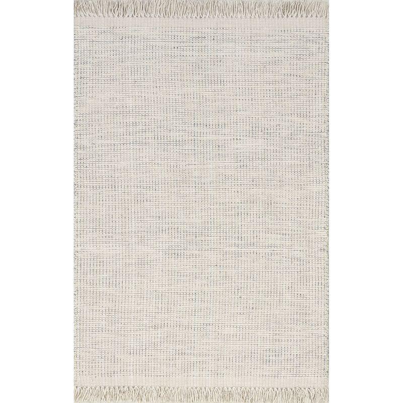 Ivory Flat Woven Handmade Wool Rug with Fringe, 8' x 10'