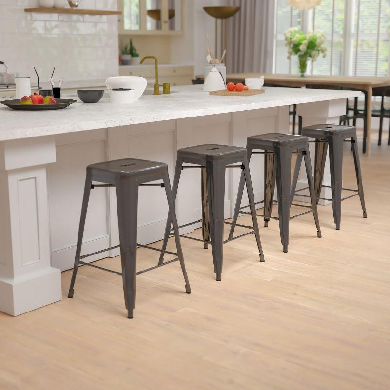 Industrial Chic 41" Black Wood & Metal Stackable Bar Stool, Set of 4