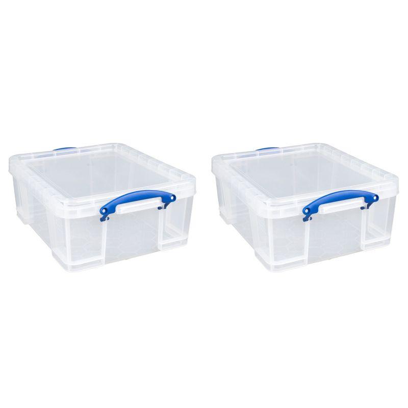 Really Useful Box 17 Liter Plastic Stackable Storage Container with Snap Lid & Built-In Clip Lock Handles for Home or Office Organization, Clear