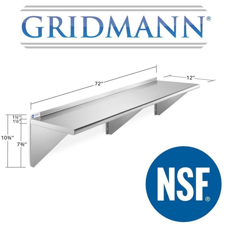 GRIDMANN 72" Stainless Steel Wall Mount Shelf with Backsplash