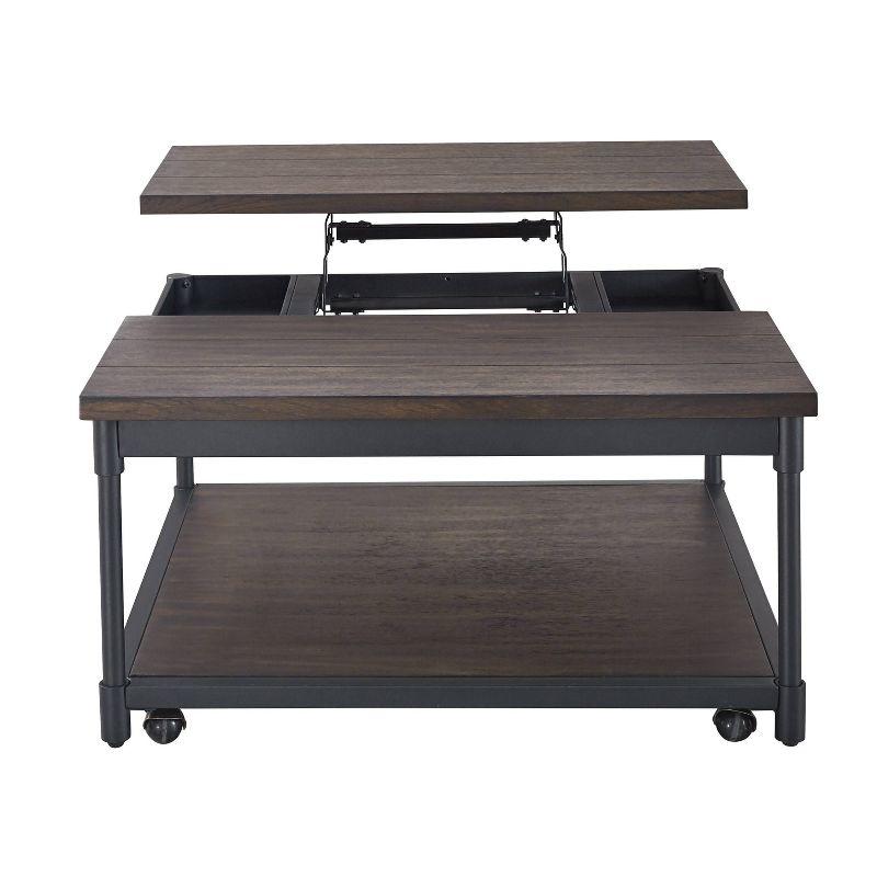 Prescott Lift Top Square Cocktail Table Dark Brown - Steve Silver Co.: Rustic Style, Metal Frame, Wood Veneer Top