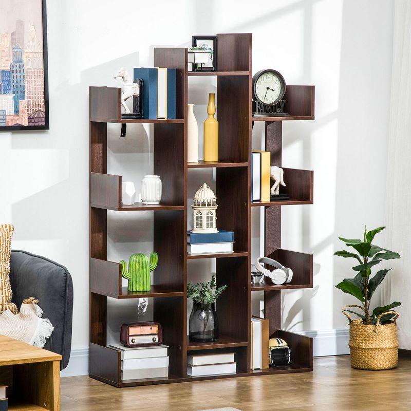 HOMCOM Tree Bookshelf, Modern Freestanding Bookcase with 13 Open Shelves, Display Unit for Living Room, Study, or Office