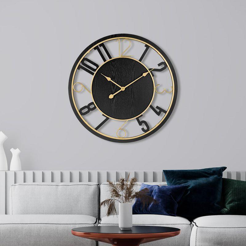 Sorbus 24" Modern Wooden Wall Clock - Sleek Design, Analog Display - Complements Various Styles (Black)