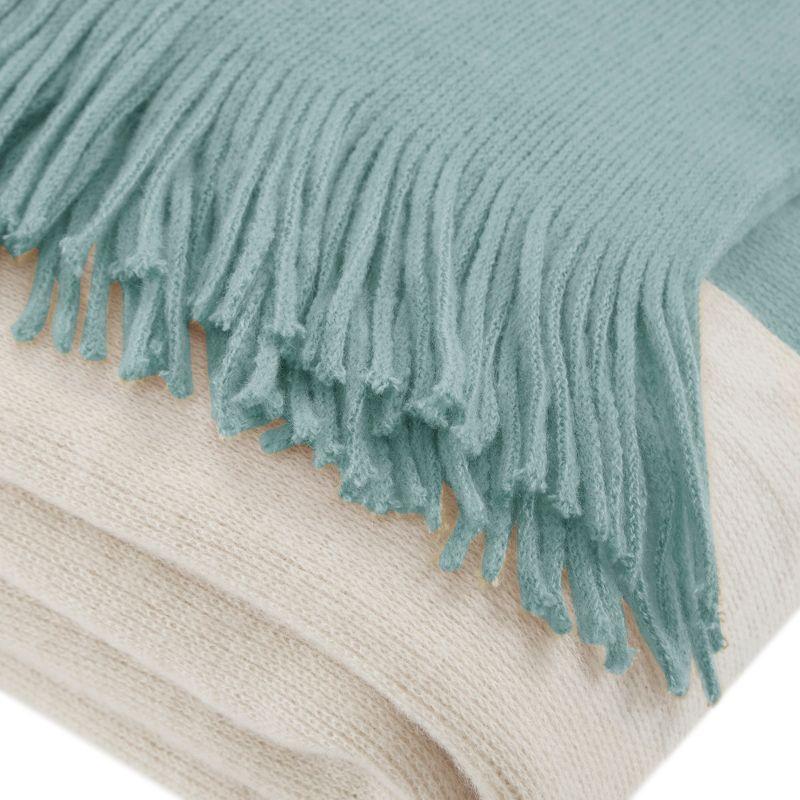 Halmstad Aqua Color Block Fringed Faux Cashmere Throw 50"x60"