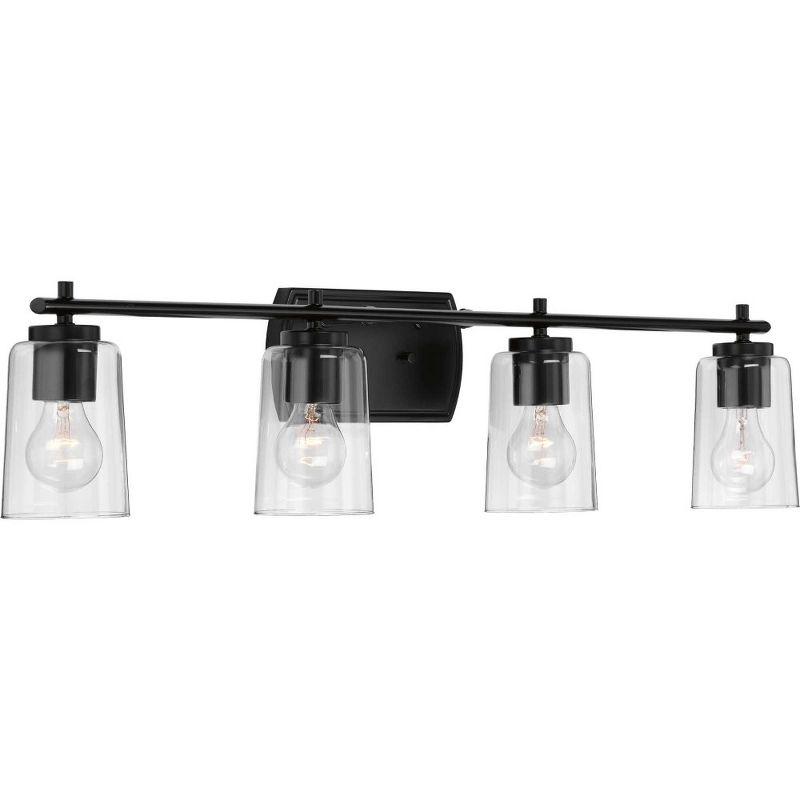 Progress Lighting Adley 4-Light Bath Vanity in Black with Clear Glass Shades