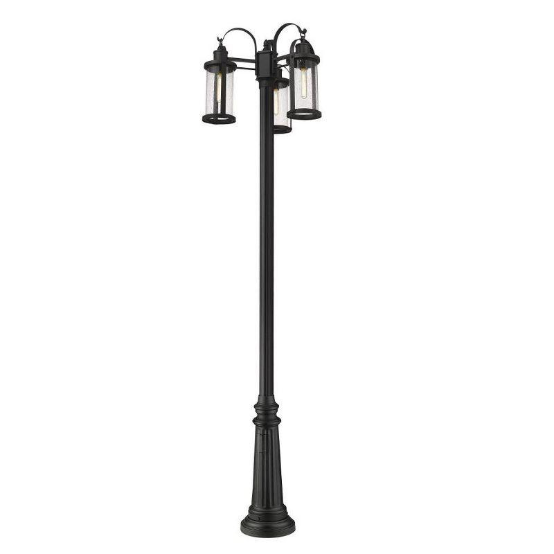 Black Aluminum 3-Light Outdoor Post with Clear Seedy Glass Shades