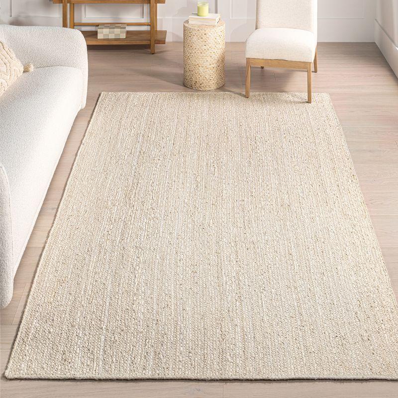 Nuloom 10 Square Rigo Jute Hand Woven Indoor Area Rug, Off White, Solid Farmhouse Design, Natural Fiber Bedroom, Living Room, Kitchen,