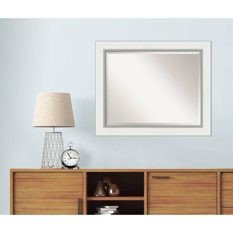 Amanti Art 33" x 27" Eva White Silver Framed Bathroom Vanity Wall Mirror: Modern Rectangular, Wall-Mounted, Beveled Glass