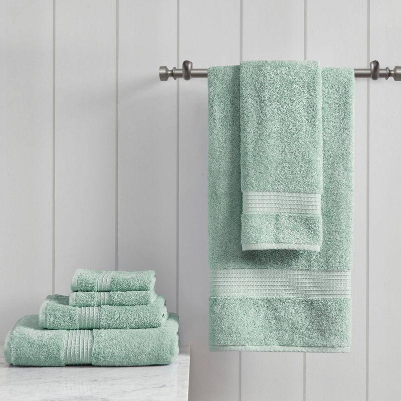 6pc Organic Cotton Bath Towel Set Seafoam: Madison Park, Luxury Terry, Heavyweight GSM, OEKO-TEX Certified