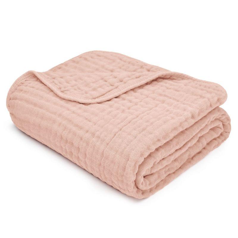 Blush Muslin Cotton Baby Blanket with 6-Layer Plush Softness