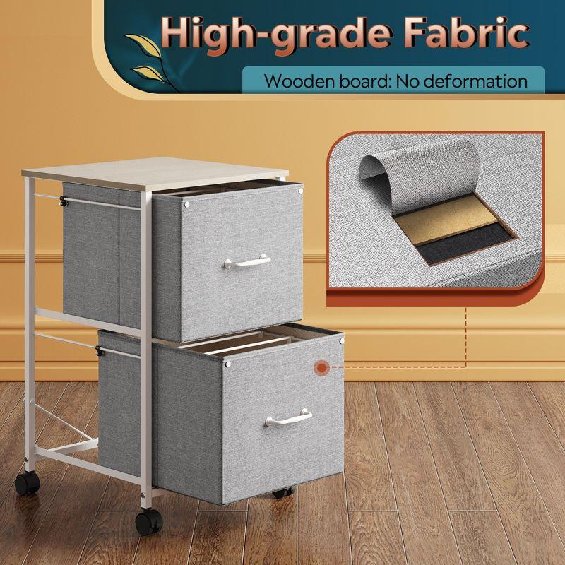 GALAXHERO  2 Drawer Mobile File Cabinet, Rolling Printer Stand, Fabric Vertical Filing Cabinet fits A4 or Letter Size for Home Office, Light Grey