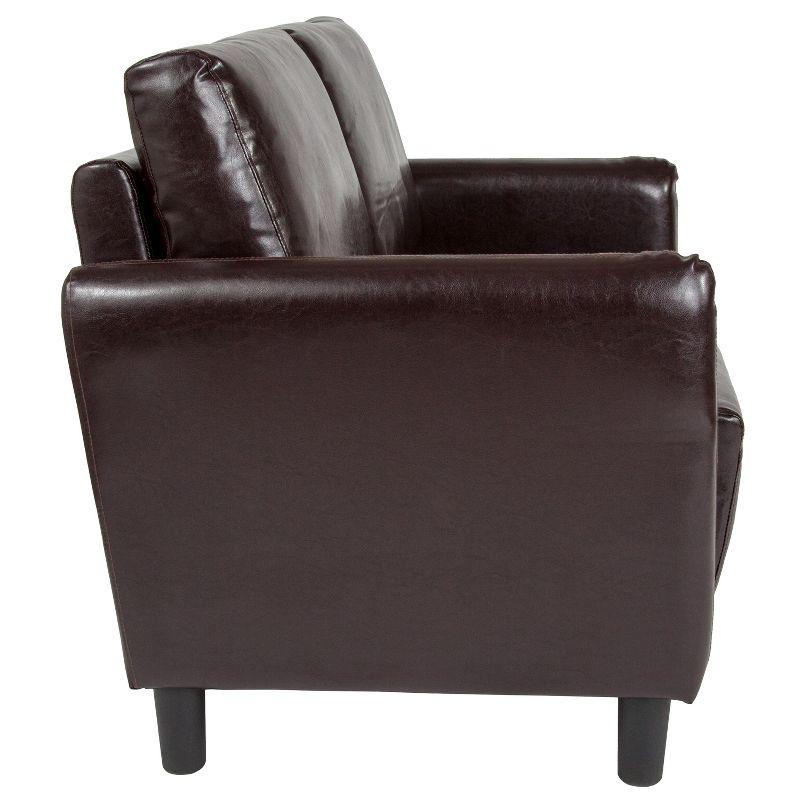 Elegant Brown Faux Leather Pillow-Top Loveseat with Wood Accents