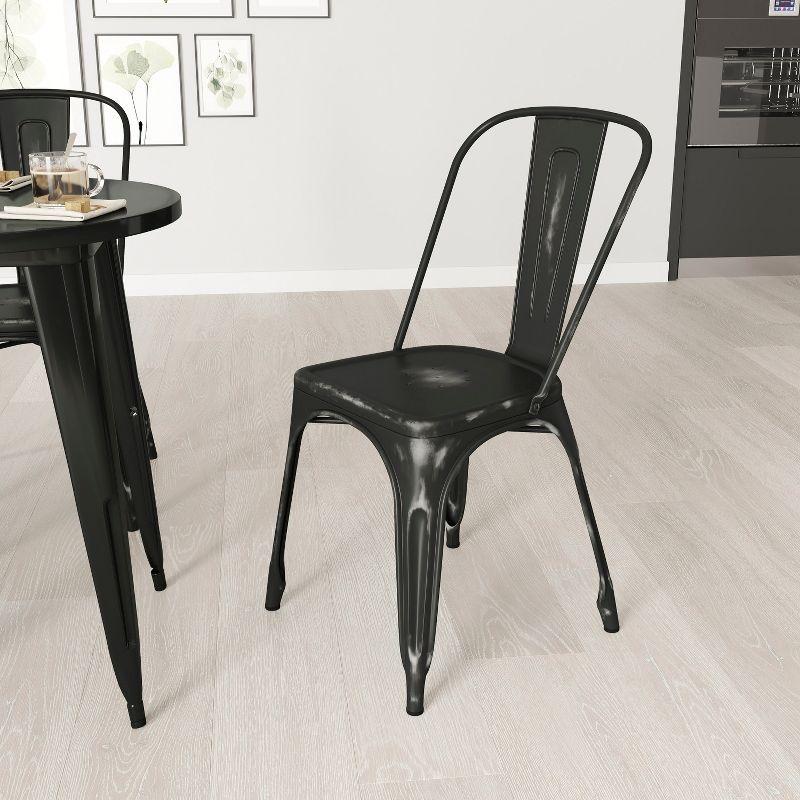 Merrick Lane Banks Indoor/Outdoor Stacking Metal Dining Chair with Single Slat Back and Distressed Powder Coated Finish