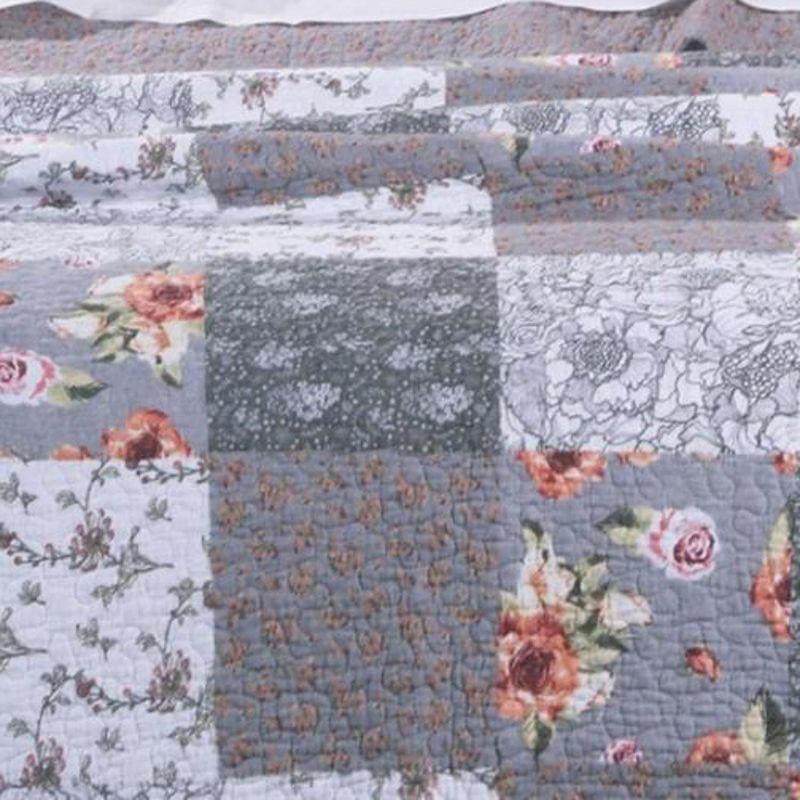 Greenland Home Fashions Barefoot Bungalow Giulia Fabulous Floral and Stencil Prints Classic Patchwork Pattern Reverses Pillow Sham - King 20x36", Gray