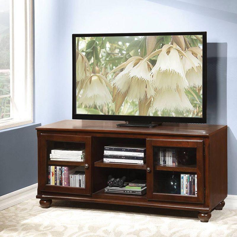 58" Dita TV Stand for TVs up to 59" Walnut - Acme Furniture: Glass Doors, Open Compartments, No Assembly Required
