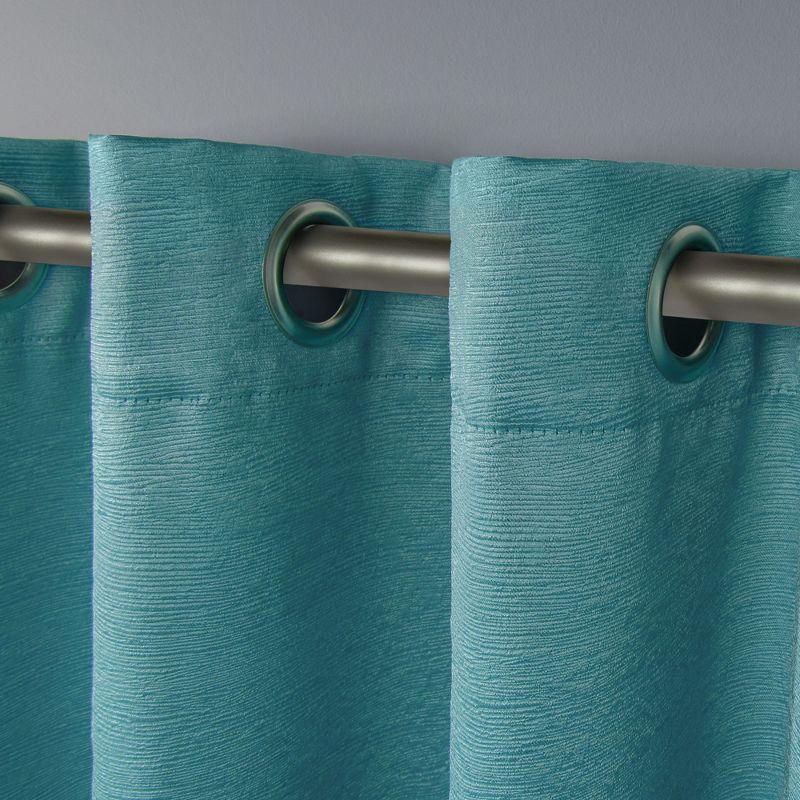 Exclusive Home Oxford Textured Sateen Room Darkening Blackout Grommet Top Curtain Panel Pair, 52"x84", Teal