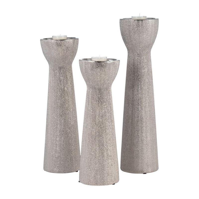 Sagebrook Home 12"H 4" Diameter Silver Bead Ceramic Candle Holder for Tabletop, Mantle, or Coffee Table in Your Living Room or Dining Room