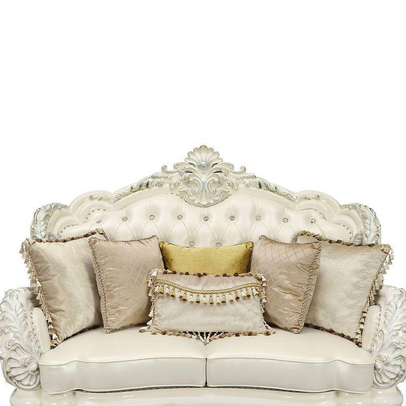 70" Adara Sofa White Synthetic Leather and Antique White Finish - Acme Furniture