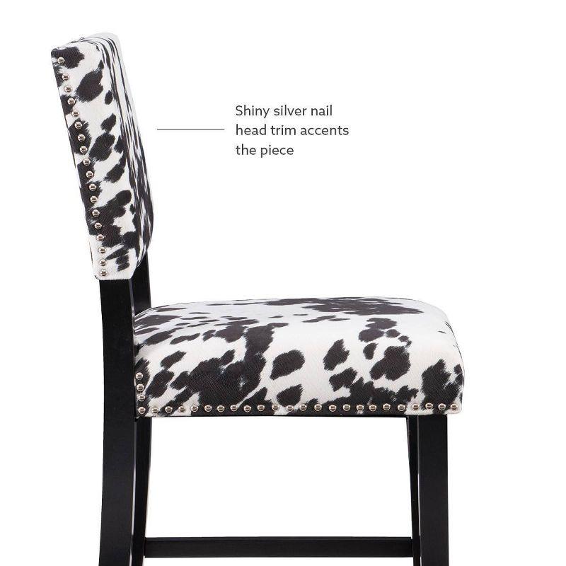Linon Corey Black Cow Print Upholstery Counter Height Barstool Black/White: Farmhouse Style, Wood Frame, Footrest
