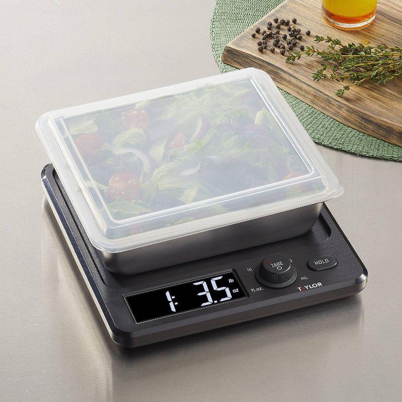 Taylor 22lb Stainless Steel Digital Kitchen Food Scale with Container Black/Gray: Oversized Display, 22lb Capacity