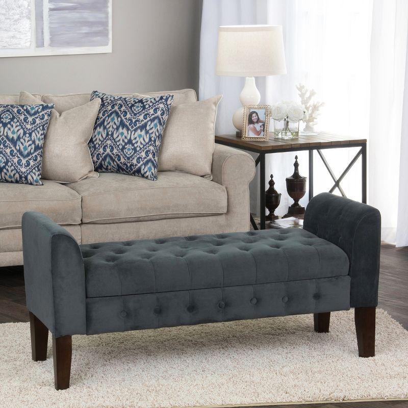 Luxurious Dark Gray Velvet Tufted Storage Settee Bench