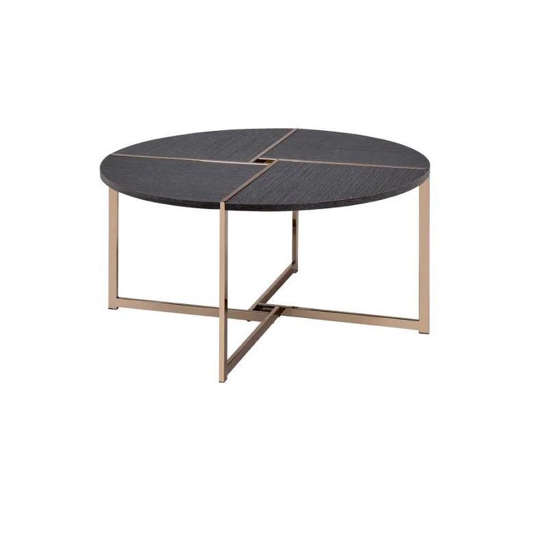 Bromia Coffee Table Black/Champagne - Acme Furniture: Elegant Round Design, Metal Frame, Paper Veneer Top