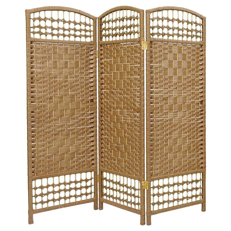 4 ft. Tall Fiber Weave Room Divider - Natural (3 Panels) - Oriental Furniture: Hardwood Frame, Spot Clean, No Assembly Required