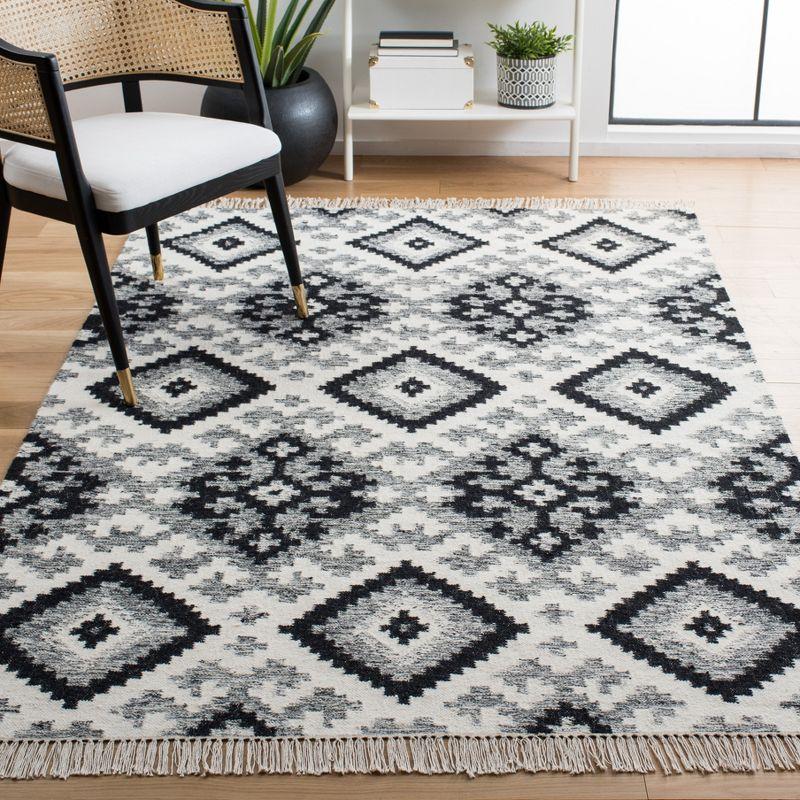 Bohemian Nomad Black Wool 4' x 6' Handwoven Flatweave Rug