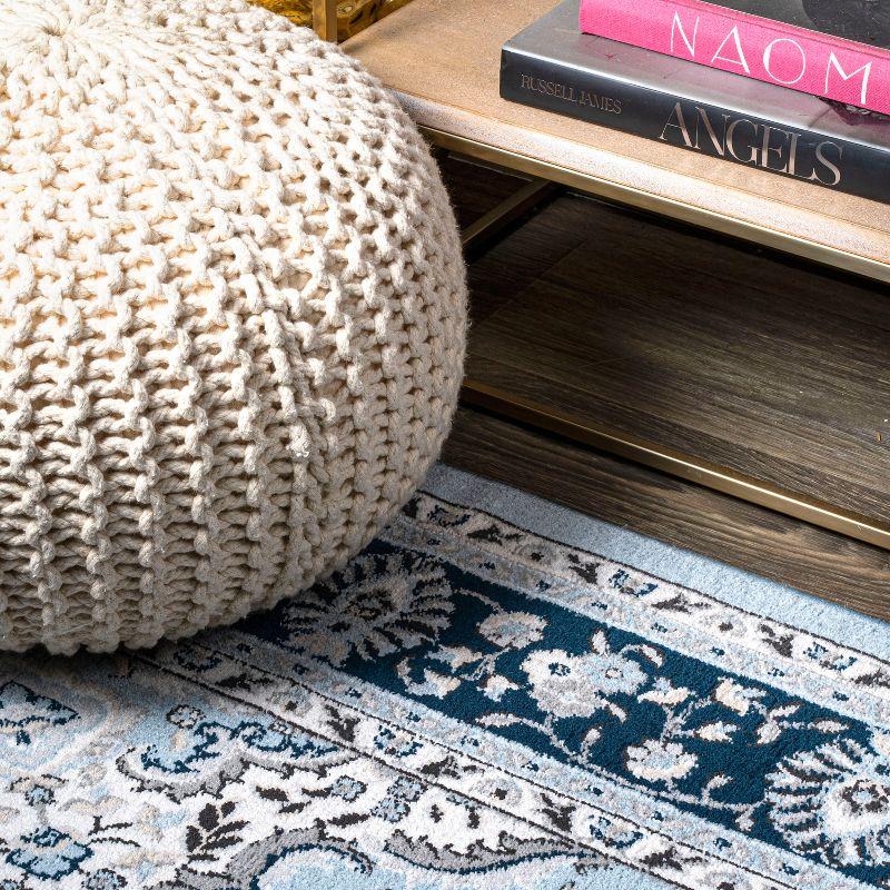 4'x 6' Palmette Modern Persian Floral Area Rug, Blue/Navy - JONATHAN Y