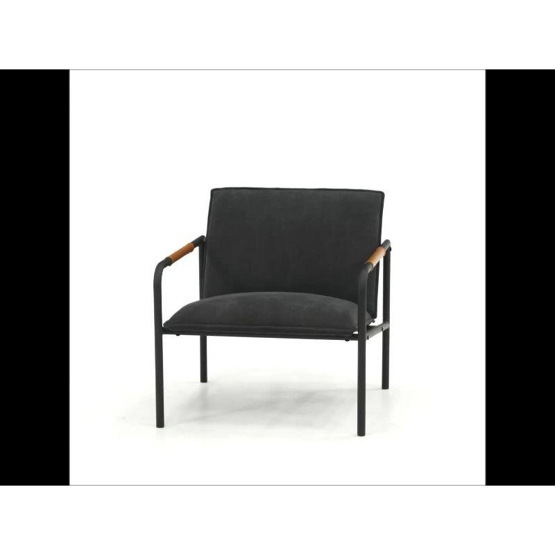 Charcoal Gray Faux Leather Boulevard Lounge Chair with Metal Frame