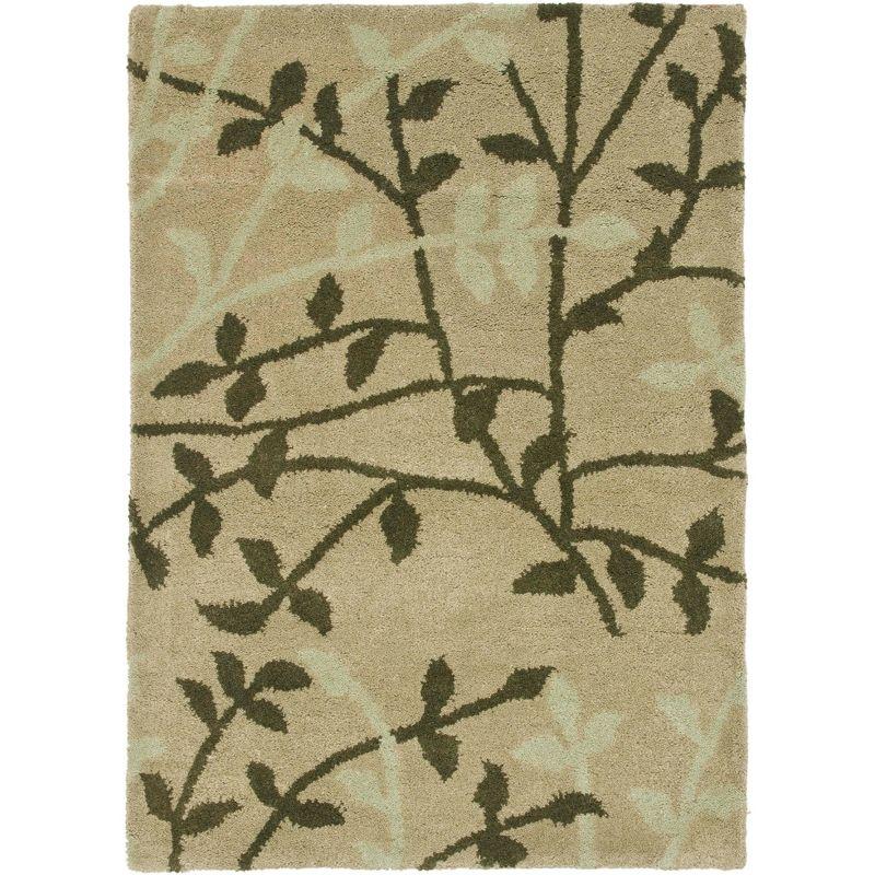 Green Floral Hand-Tufted Wool and Viscose Area Rug, 2' x 3'