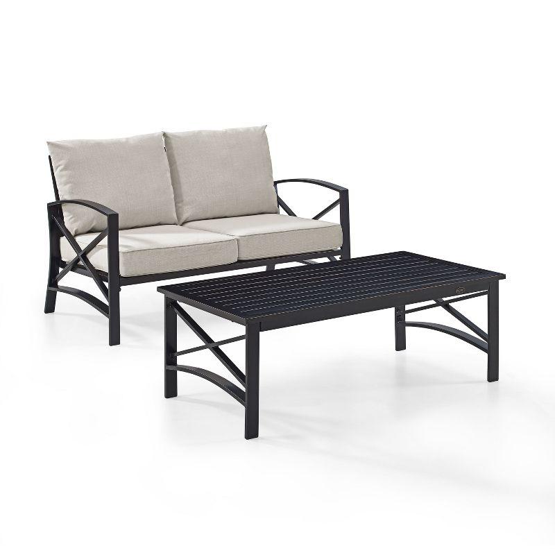 Kaplan 2-Piece Black Steel Outdoor Conversation Set with Oatmeal Cushions