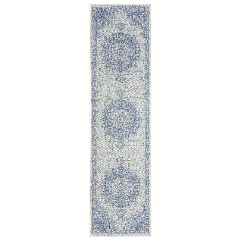 Nicole Miller Medallion Oriental Blue/Gray Indoor/Outdoor Runner