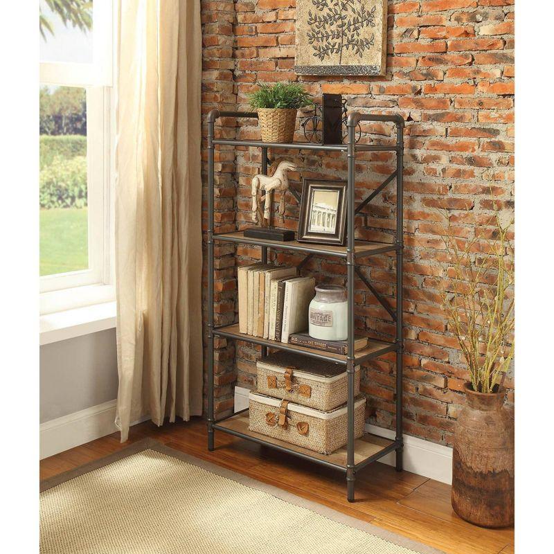 48" Itzel 4 Shelves Bookcase Antique Oak/Sandy Gray - Acme Furniture: Metal Frame, Open Back Design, Home Office Storage