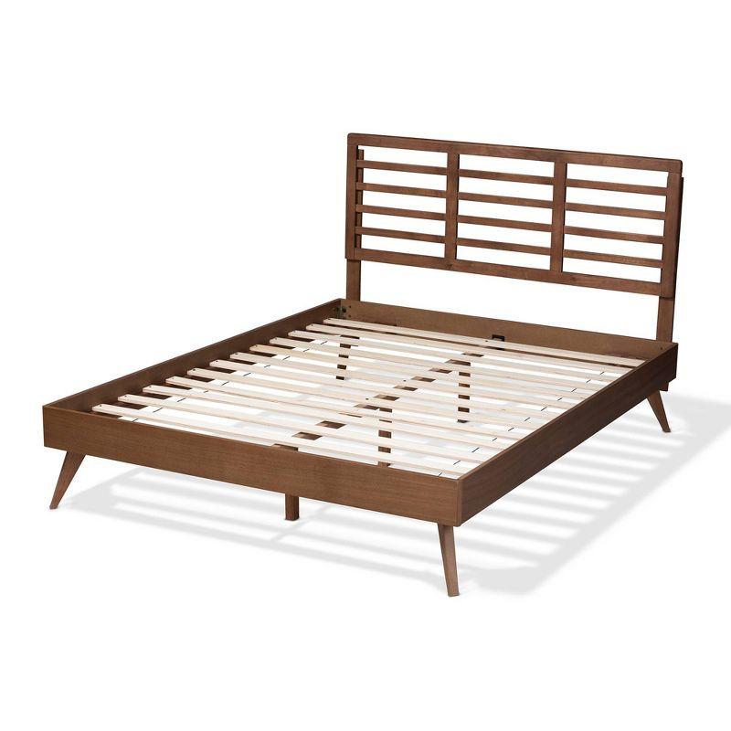 Calisto Walnut Brown Mid-Century Modern Queen Platform Bed with Slatted Headboard