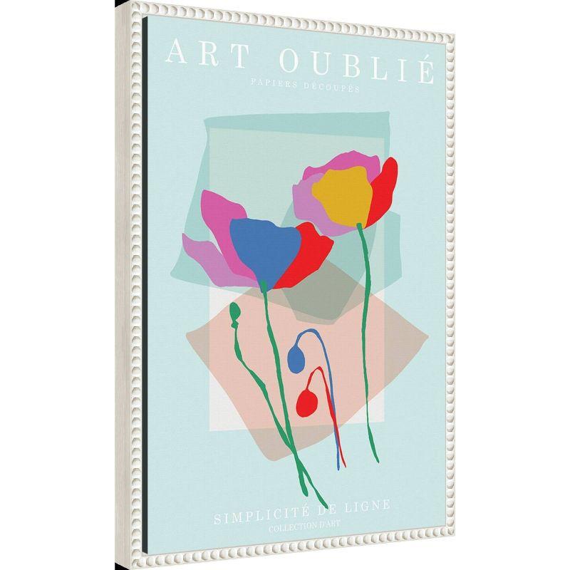 16"x23" Floral Line Simplicity by Incado Framed Canvas Wall Art Print White - Amanti Art: Modern Style, Botanical Lithograph, Vertical Layout