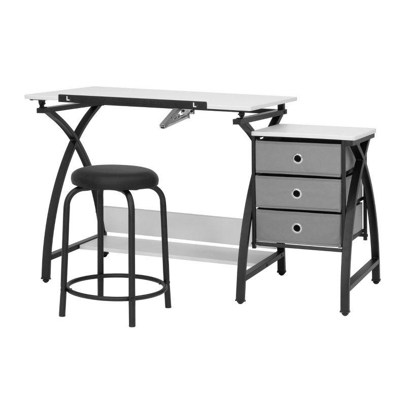 40'' Black & White Adjustable Craft Table with Storage & Padded Stool