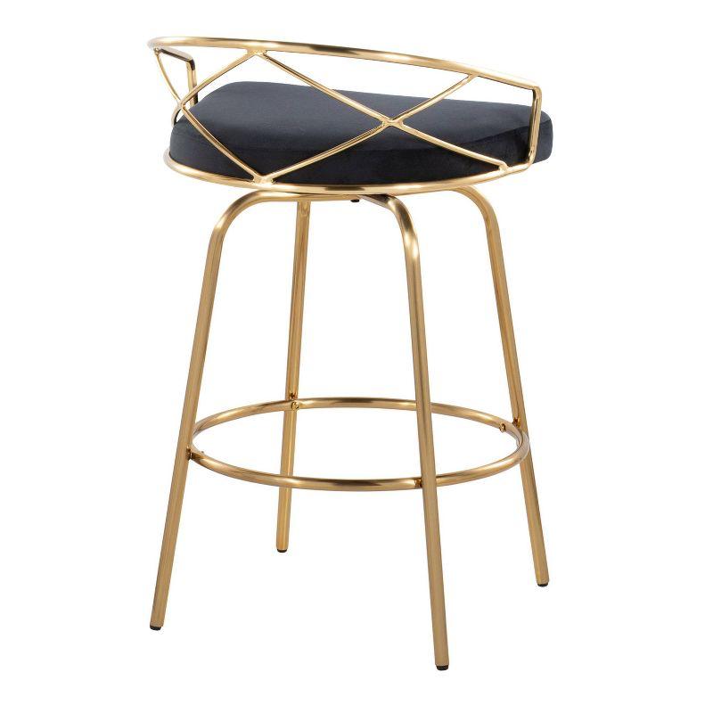 Set of 2 Charlotte Counter Height Barstools Gold/Black - LumiSource: Swivel, Velvet Upholstery, Metal Legs