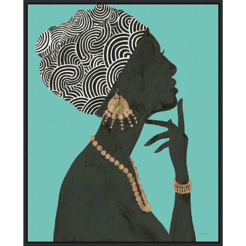 Graceful Majesty Teal and Black Framed Canvas Wall Art