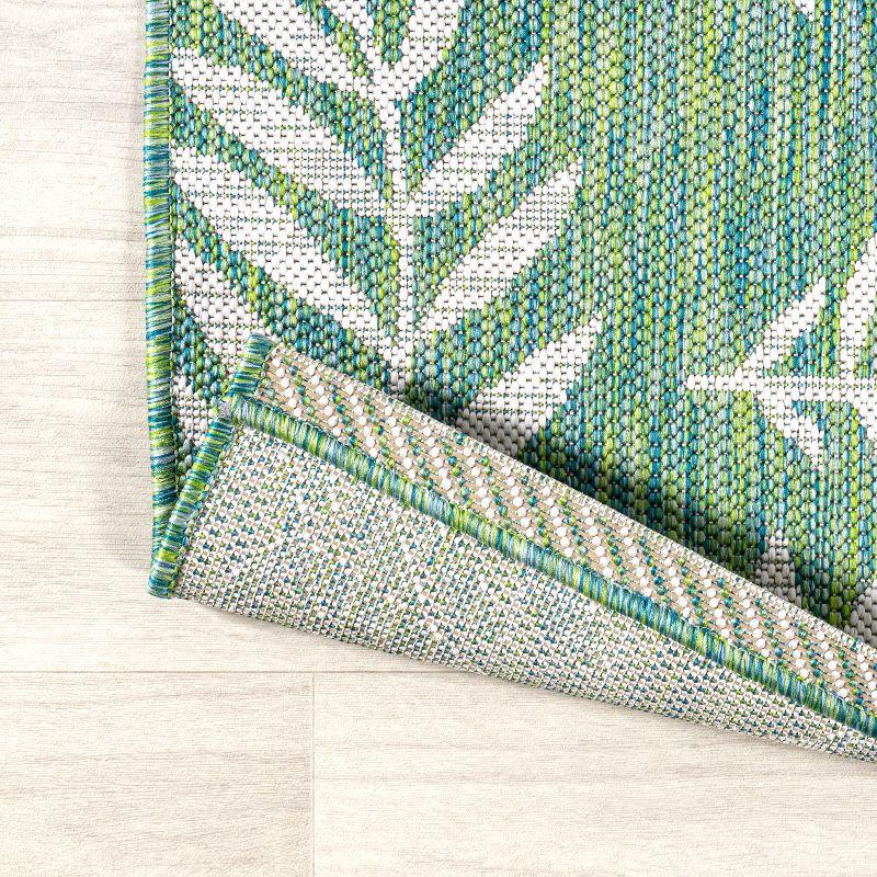 5' x 5' Nevis Palm Frond Indoor/Outdoor Area Rug, Cream/Green - JONATHAN Y